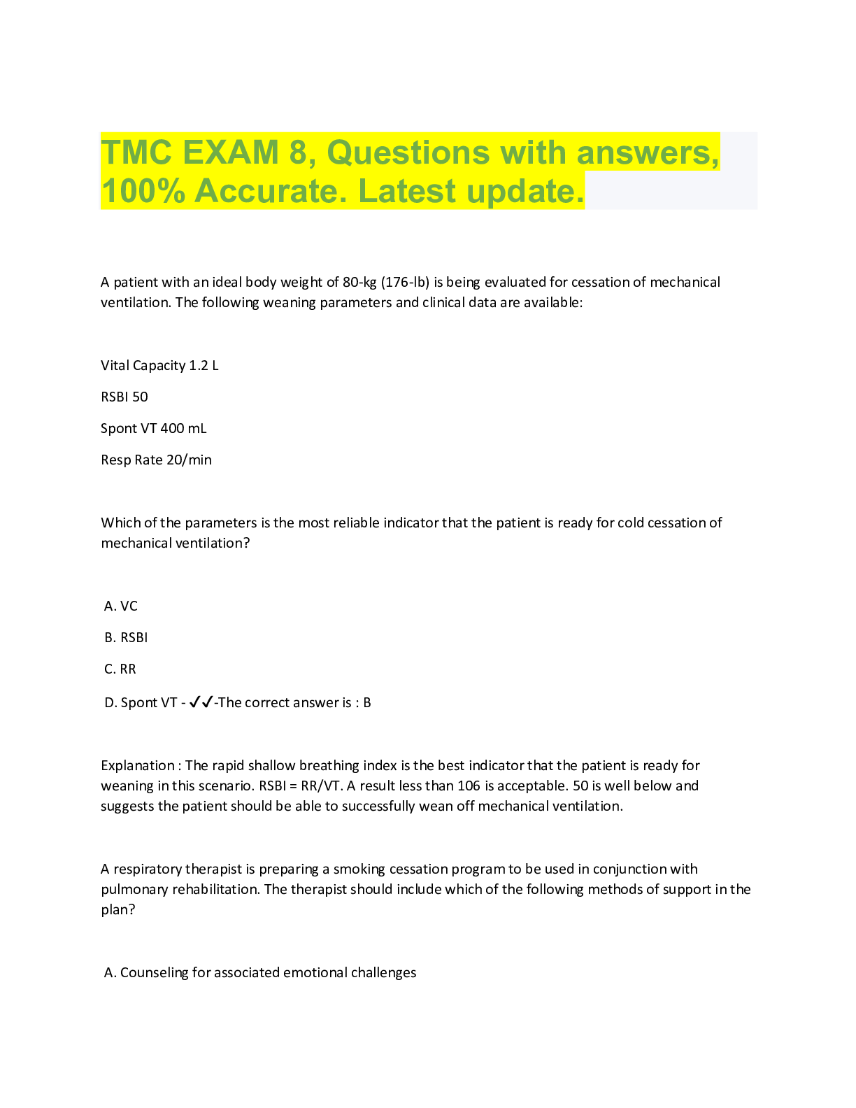 Preview image for TMC EXAM 8, Questions with answers,  100% Accurate. Latest update.